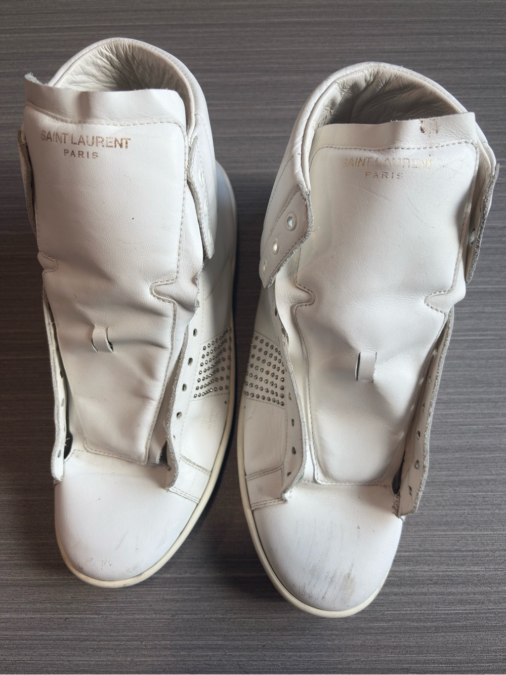 Vintage Saint Laurent Off-White Leather High-Top Sneakers